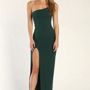Lulus Hunter Green One‑Shoulder Maxi Dress – NWT -- Enchanted Evening
